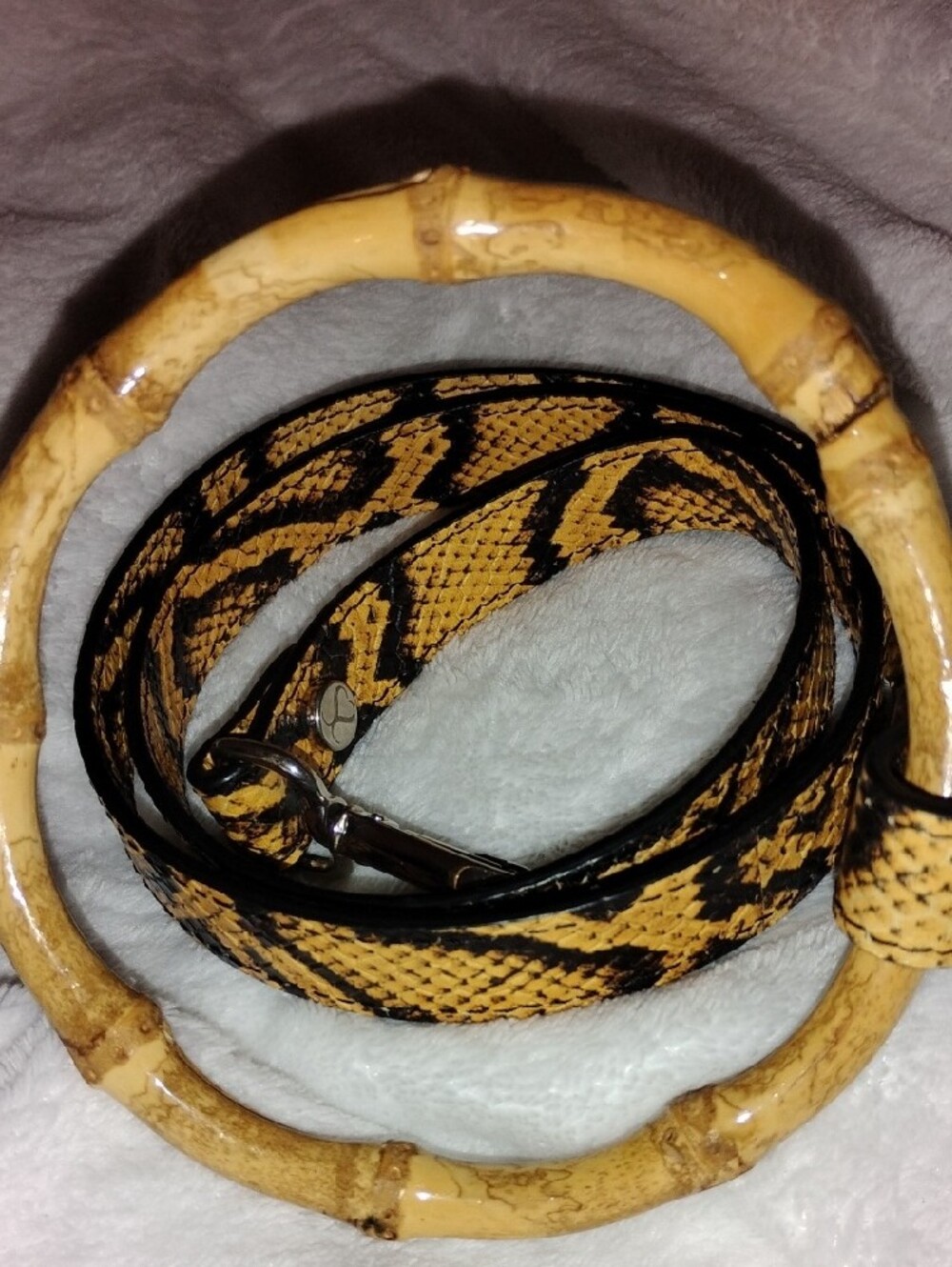 Tan Snake-Print Crossbody Strap with Bamboo Ring